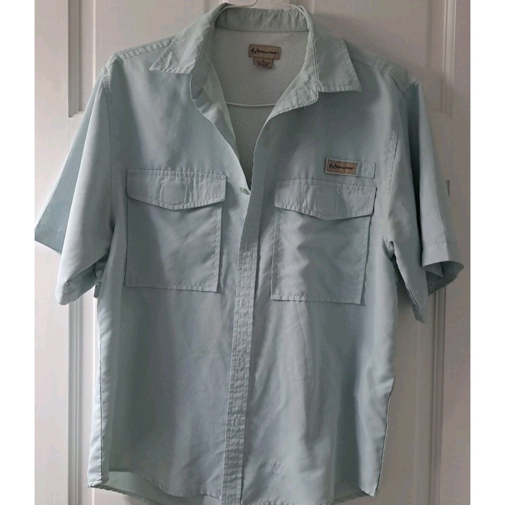 REALTREE Teal Fishing Guide Shirt Mens Size Med Boating Beach